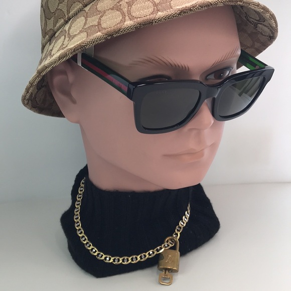 New Authentic GUCCI GG0001SN 002 Black/Green 52-21-145 Sunglasses - Picture 7 of 16